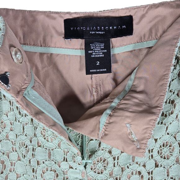 Victoria Beckham Shorts Womens 2 Mint Green Lace Crochet Lined High Waist - Picture 6 of 10
